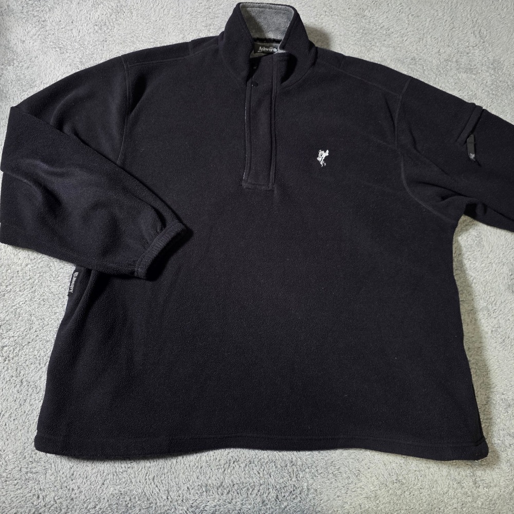 Ashworth Mens‎ XL Fleece Pullover Black Weather Systems Quarter Snap Mock Neck